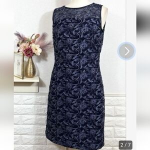RALPH LAUREN Navy Glitter Lace Zip Sleeveless Above Knee Dress Women's Size 14